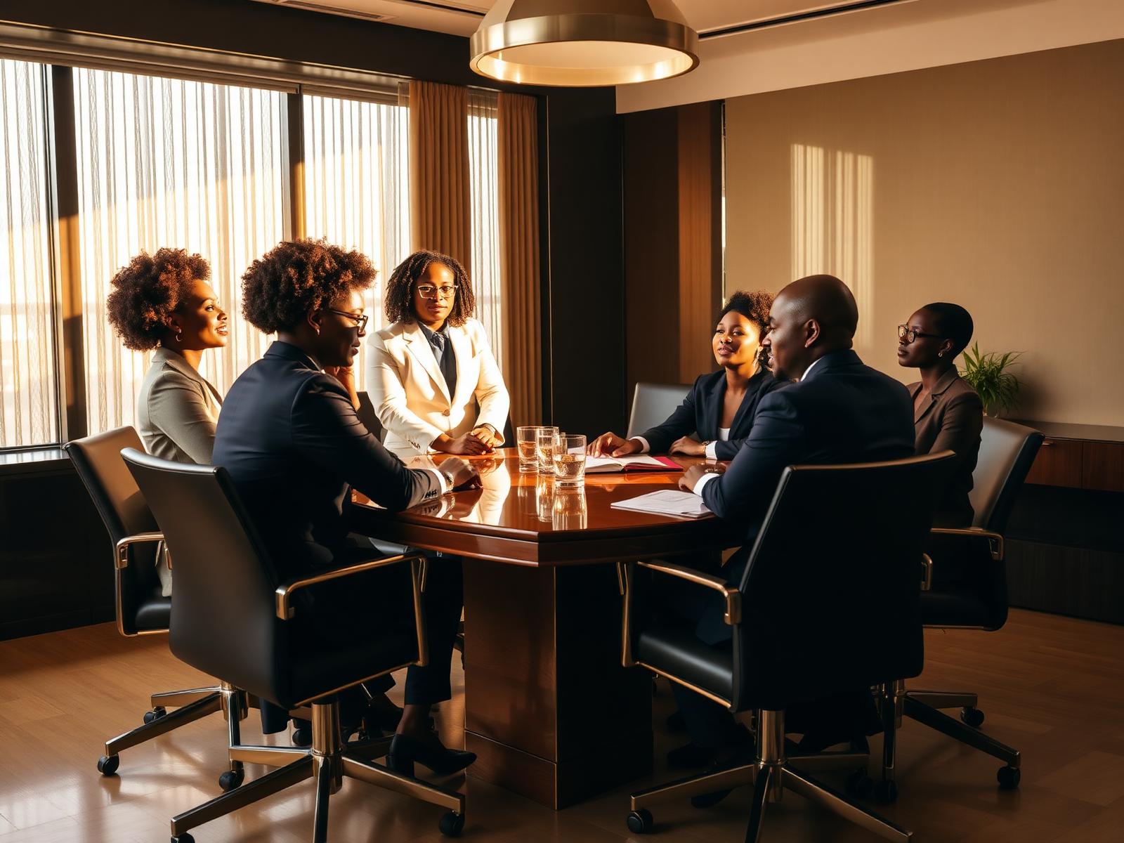 Diverse leaders meeting around a polished conference table